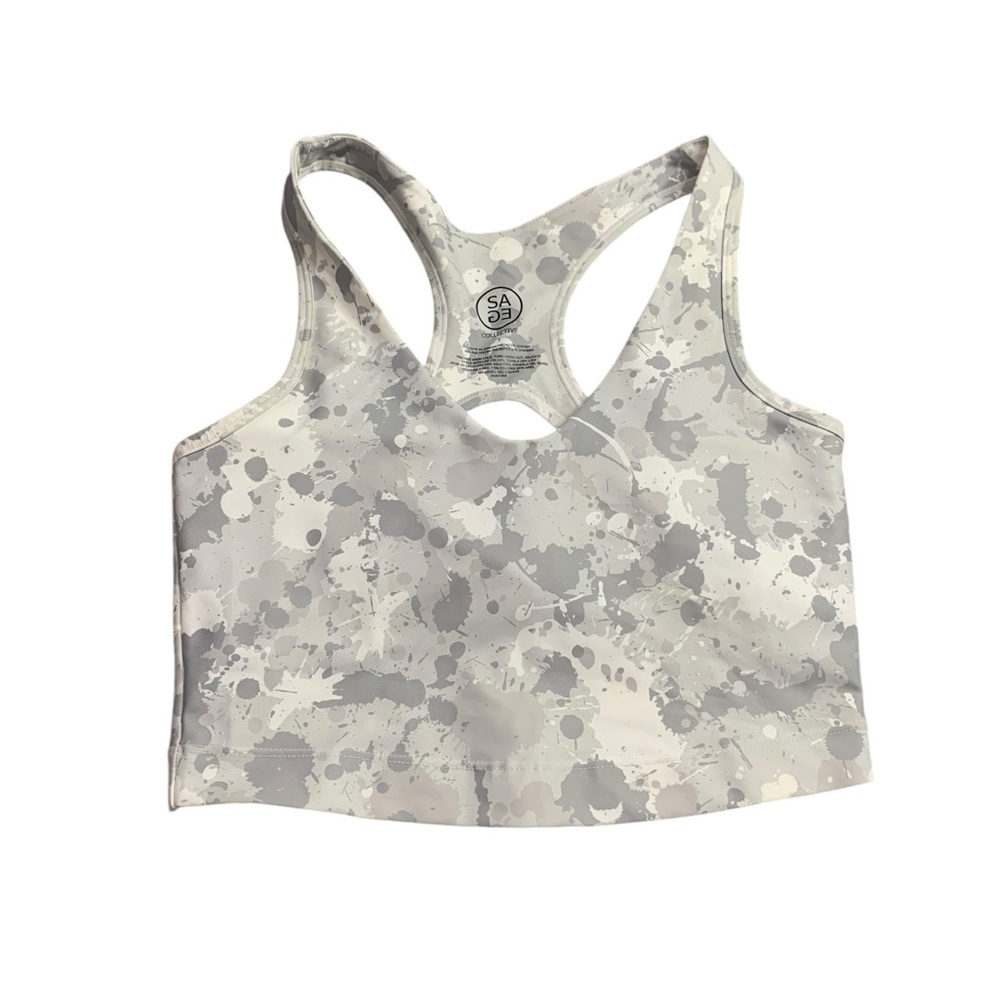 SAGE splatter print compression sports bra